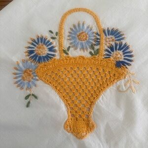 Handcrafted Mustard Crochet Flower Basket Table Linen